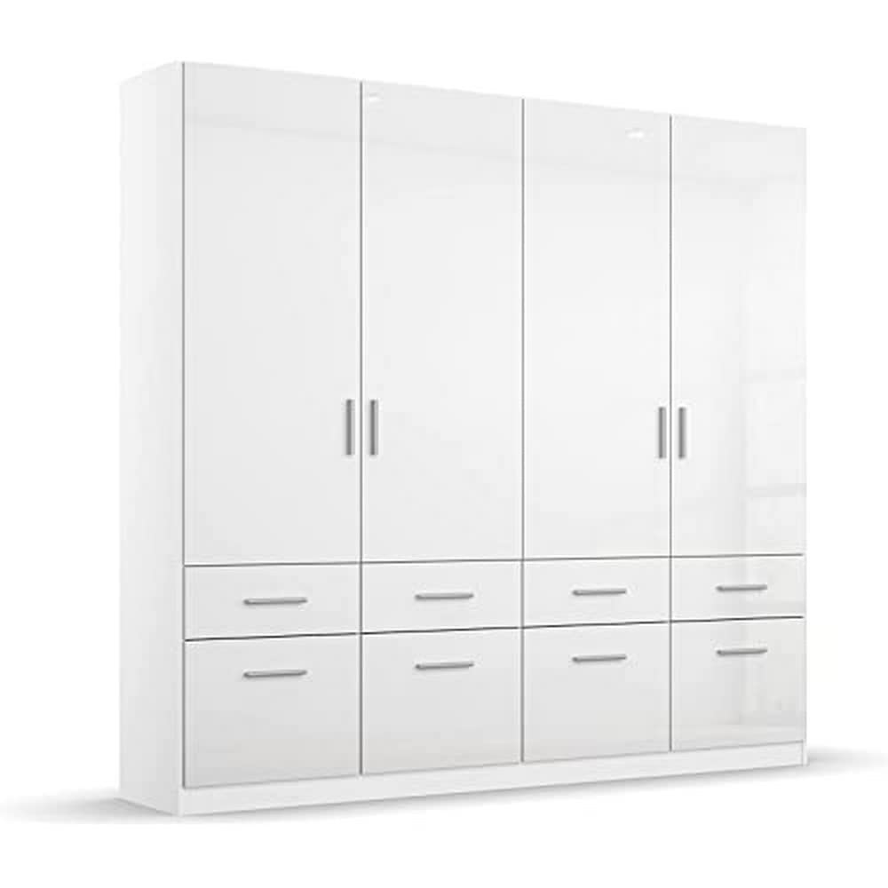 Rauch Möbel Celle Kleiderschrank Weiß Hochglanz, 3-türiger Drehtürenschrank mit 6 Schubladen, Kleiderschrank für Schlafzimmer