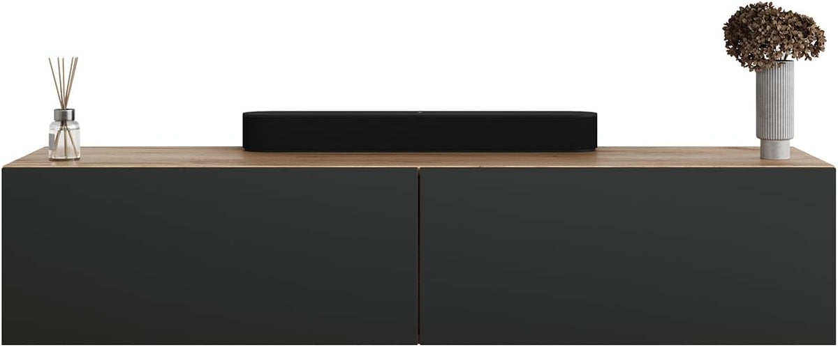 Planetmöbel Garderobe Flur mit Stauraum, Wandgarderobe mit 2 Klappen, Dielenschrank aus Holzwerkstoff Gold Eiche/Anthrazit