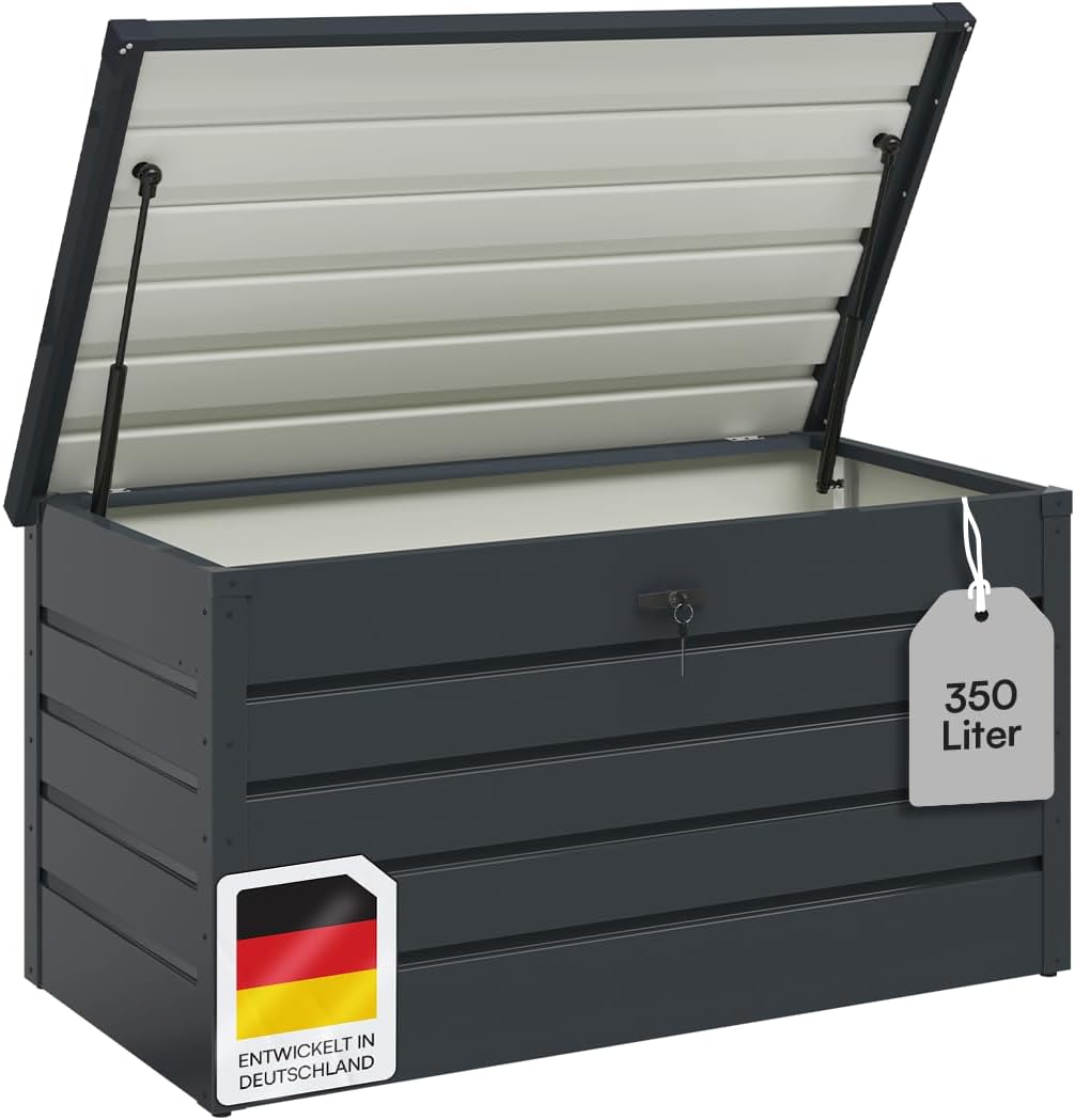 STEELSØN Dorado Gartenbox Metall Anthrazit – Wasserdichte Auflagenbox abschließbar mit Deckel & Gasdruckfeder