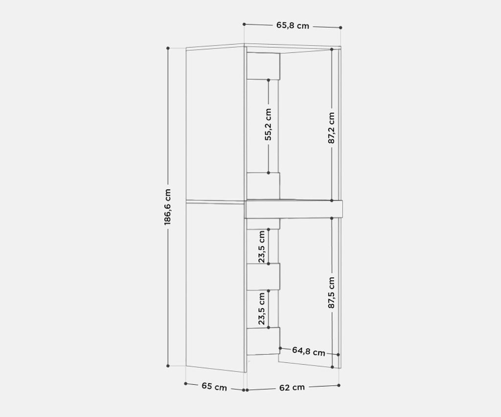PLATAN ROOM Hochschrank Badschrank Waschmaschine Trockner Schrank Waschmaschinenschrank für Waschmaschine & Wäschetrockner Überbauschrank 187 x 65 x
