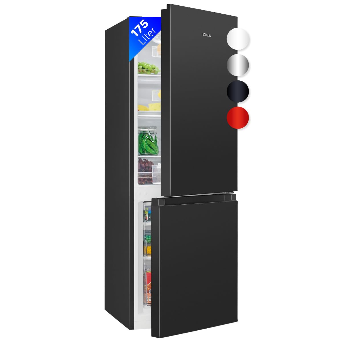 Bomann® Kühlschrank mit Gefrierfach | Energieklasse E | 143cm | Kühl Gefrierkombination leise 39 dB | 3 Ablagen & 3 Schubladen | Türanschlag