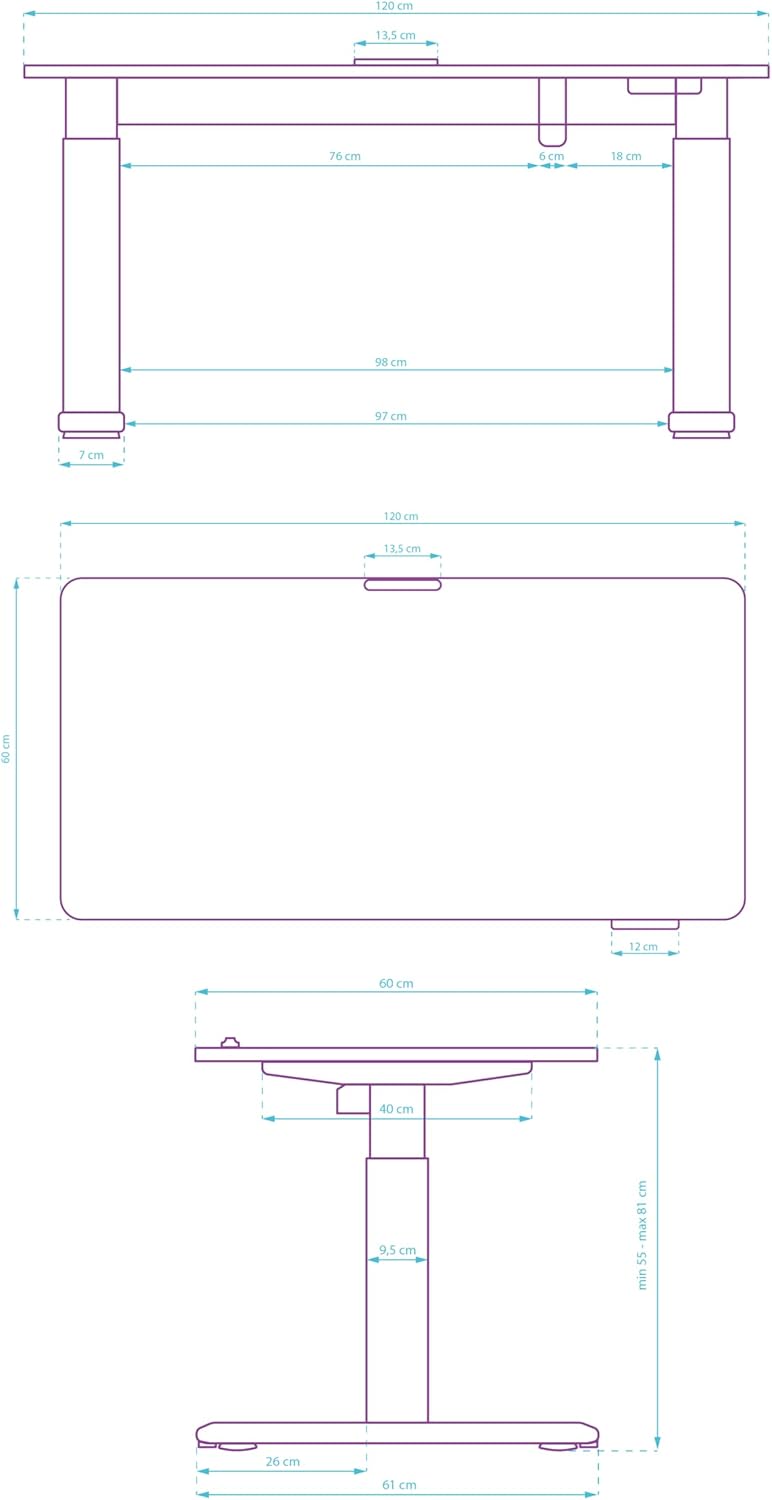 ULTRADESK - Pulsar Kinderschreibtisch Höhenverstellbar - Höhenverstellbarer Schreibtisch - 120x60x55-81cm - Computertisch für 2 Monitore - für
