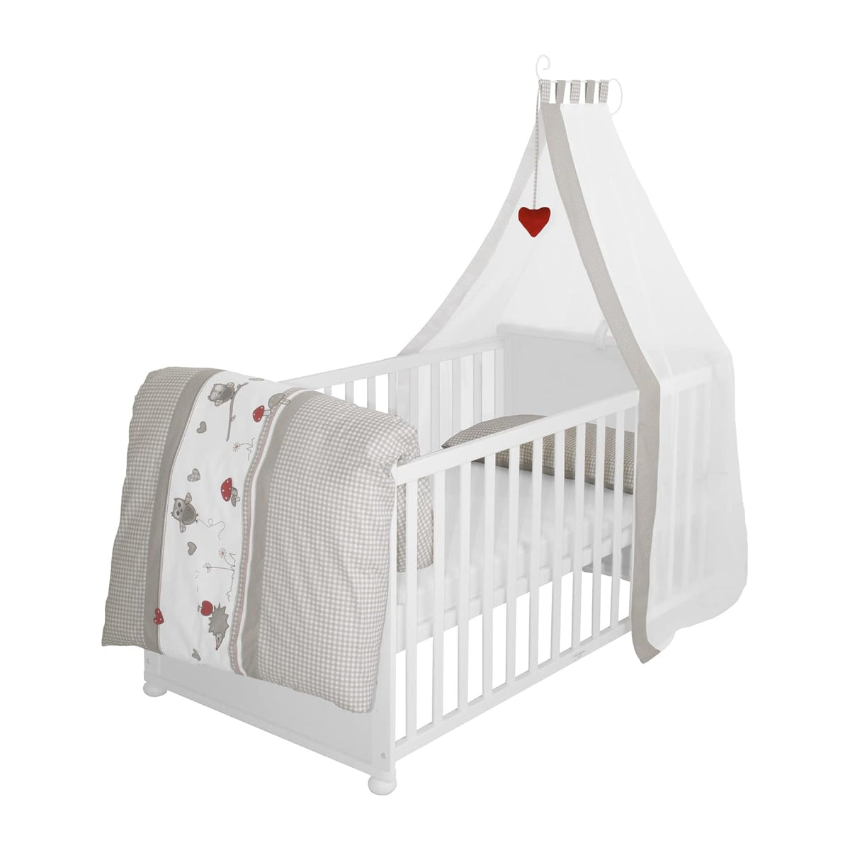roba Babybett Set 70x140 cm mit Matratze, Bettwäsche & Himmel – Umbaubares Kinderbett zum Juniorbett, höhenverstellbar