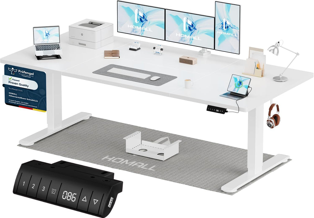 Homall Elektrischer Schreibtisch höhenverstellbar Weiß – Standing Desk mit USB-A, Memory-Funktion & Kabelmanagement