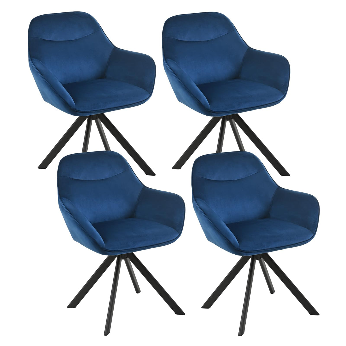 6er Set Esszimmerstühle Drehbar mit Armlehne, 360° Drehstuhl Polsterstuhl Samt Modern Küchenstuhl mit Metallbeine für Esszimmer, Wohnzimmer, Büro