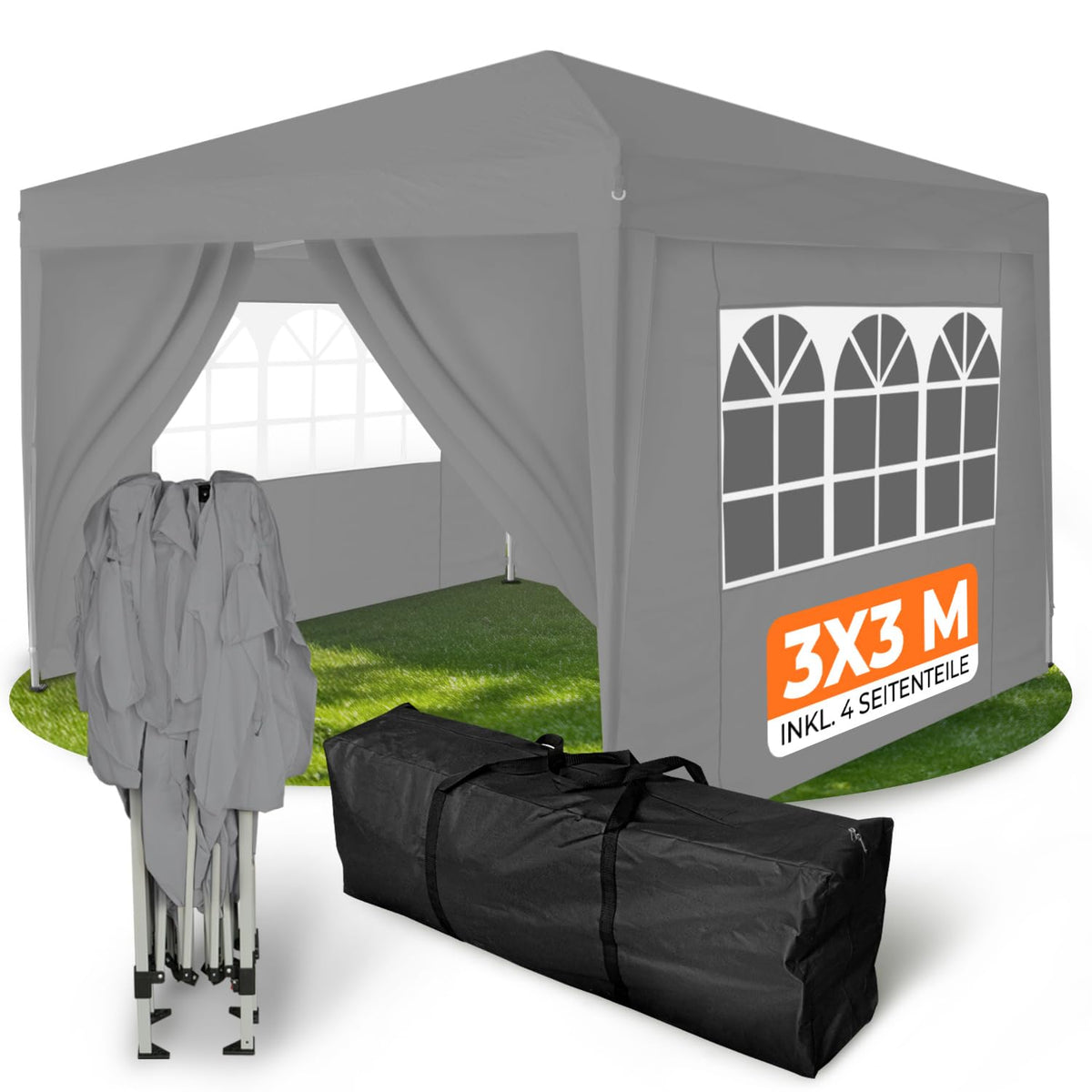 Kronenburg Faltpavillon wasserdicht Dachmaß 3 x 3 m UV Schutz 50+ Pavillon in Champagner mit 4 Seitenteilen