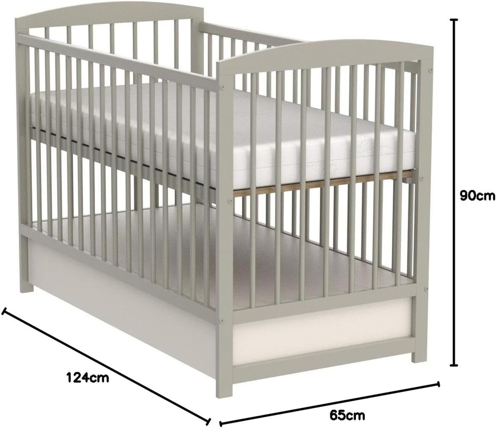 Love For Sleep Babybett 120x60 cm mit Matratze & Schublade, höhenverstellbares Kinderbett aus Kiefernholz, Grau