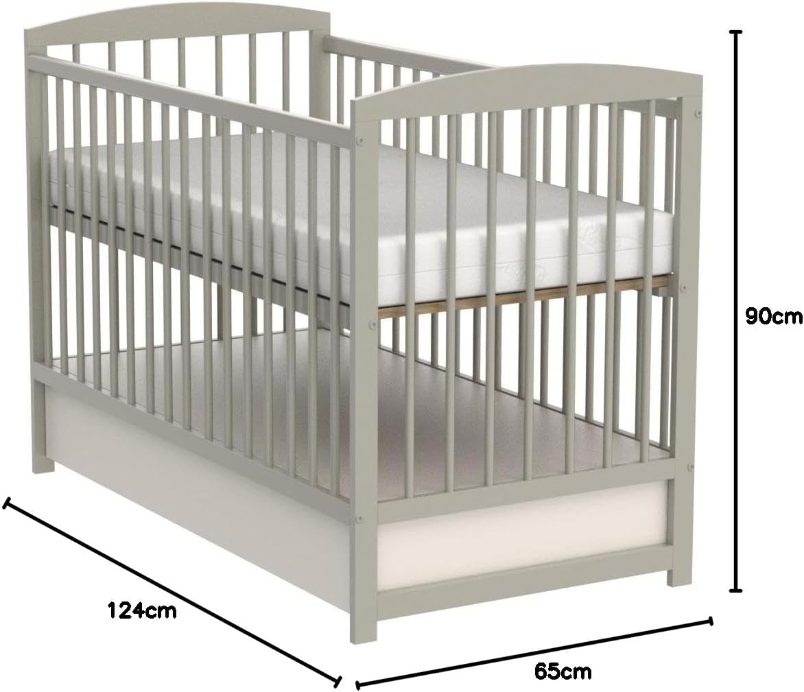 Love For Sleep Babybett 120x60 cm mit Matratze & Schublade, höhenverstellbares Kinderbett aus Kiefernholz, Grau