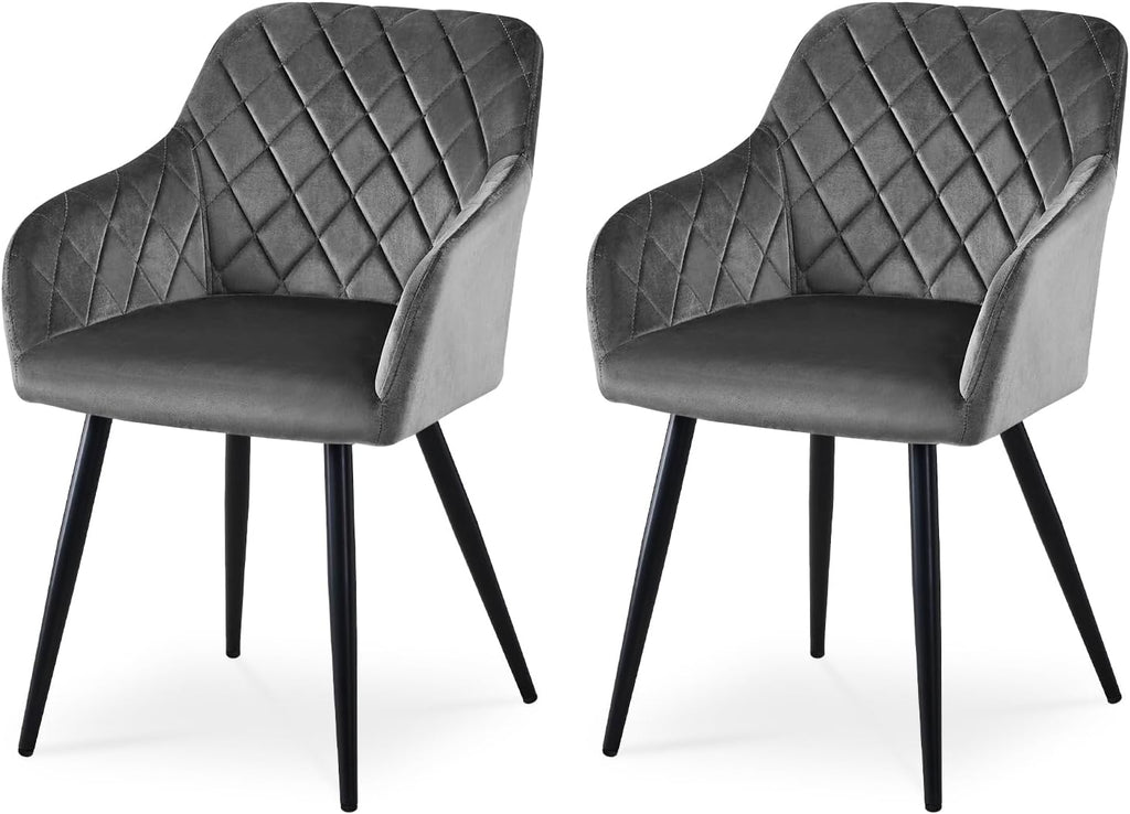 CLIPOP Esszimmerstühle 2er Set, Küchenstühle Grau Samtstoff stühle Polsterstühle mit Armlehne Metallbeine Polstersessel Stühle für Esszimmer Küche