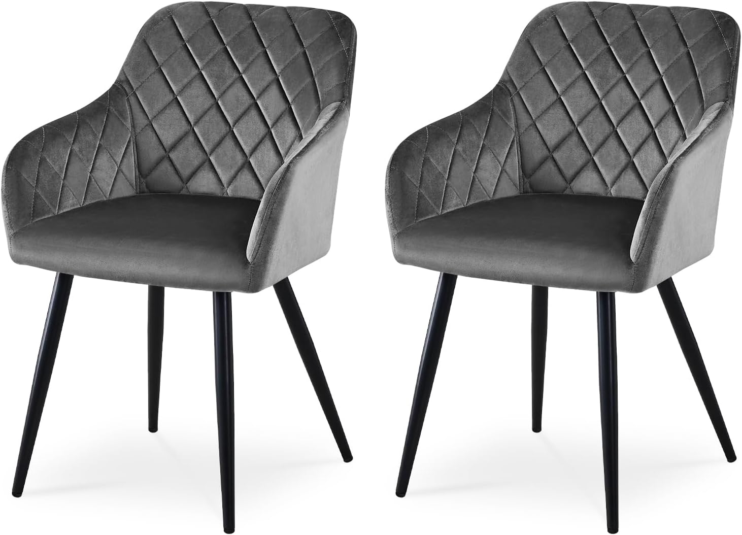 CLIPOP Esszimmerstühle 2er Set, Küchenstühle Grau Samtstoff stühle Polsterstühle mit Armlehne Metallbeine Polstersessel Stühle für Esszimmer Küche