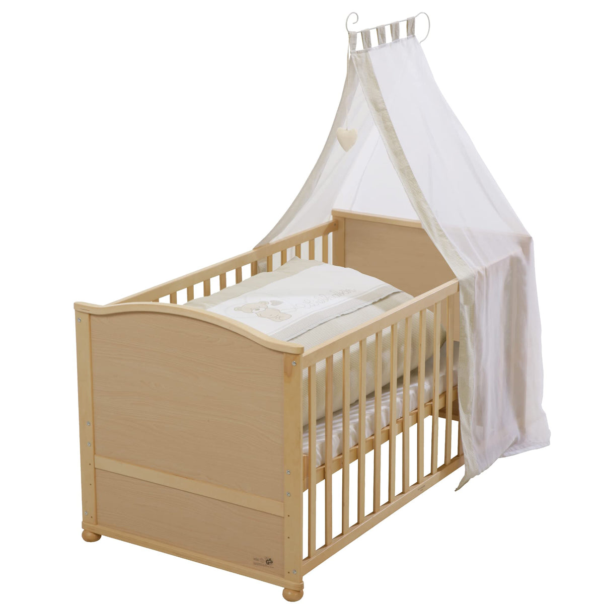 roba Babybett Set 70x140 cm mit Matratze, Bettwäsche & Himmel – Umbaubares Kinderbett zum Juniorbett, höhenverstellbar