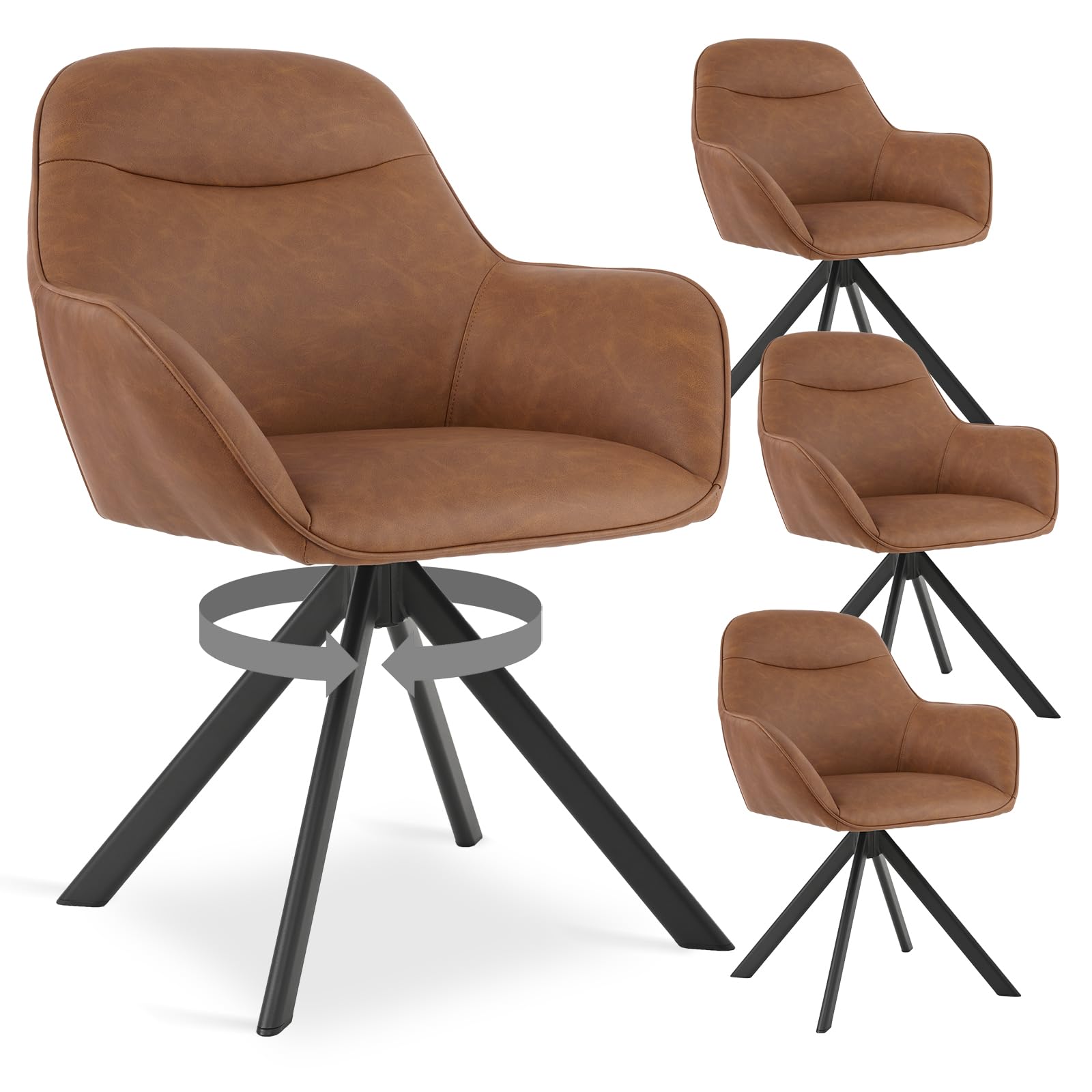 6er Set Esszimmerstühle Drehbar mit Armlehne, 360° Drehstuhl Polsterstuhl Samt Modern Küchenstuhl mit Metallbeine für Esszimmer, Wohnzimmer, Büro
