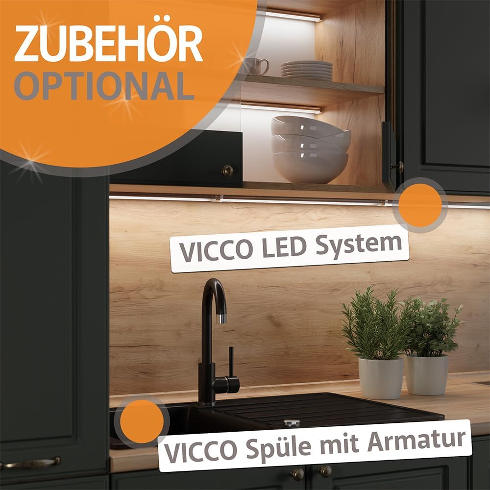 Vicco Raul Küchenzeile Goldkraft Eiche Anthrazit mit Arbeitsplatte, Modulare Einbauküche mit Schränken & Stauraum