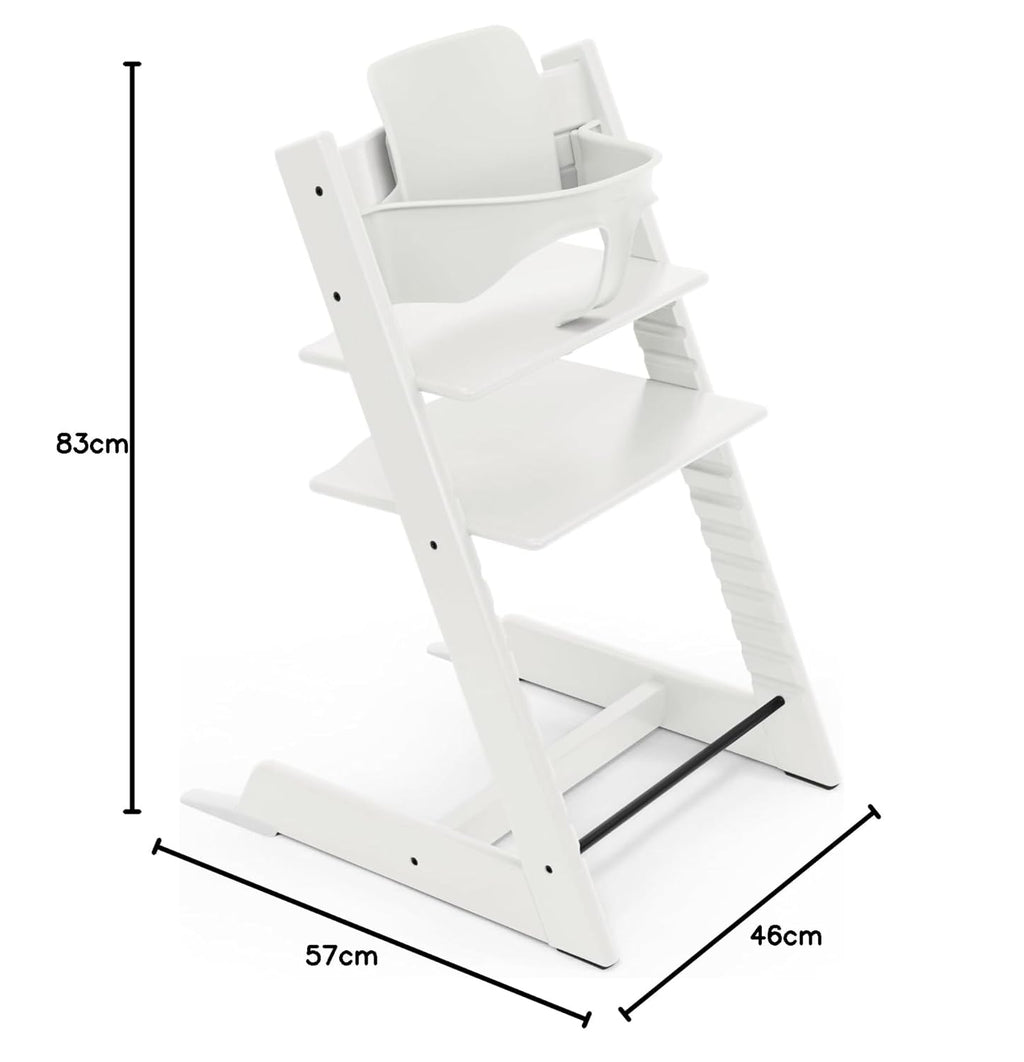 Stokke Tripp Trapp Hochstuhl Weiß mit Baby Set2, mitwachsender Kinderhochstuhl aus Buchenholz, verstellbar