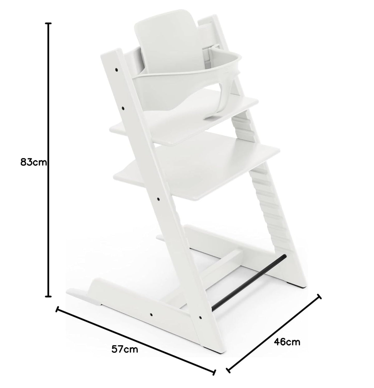 Stokke Tripp Trapp Hochstuhl Weiß mit Baby Set2, mitwachsender Kinderhochstuhl aus Buchenholz, verstellbar