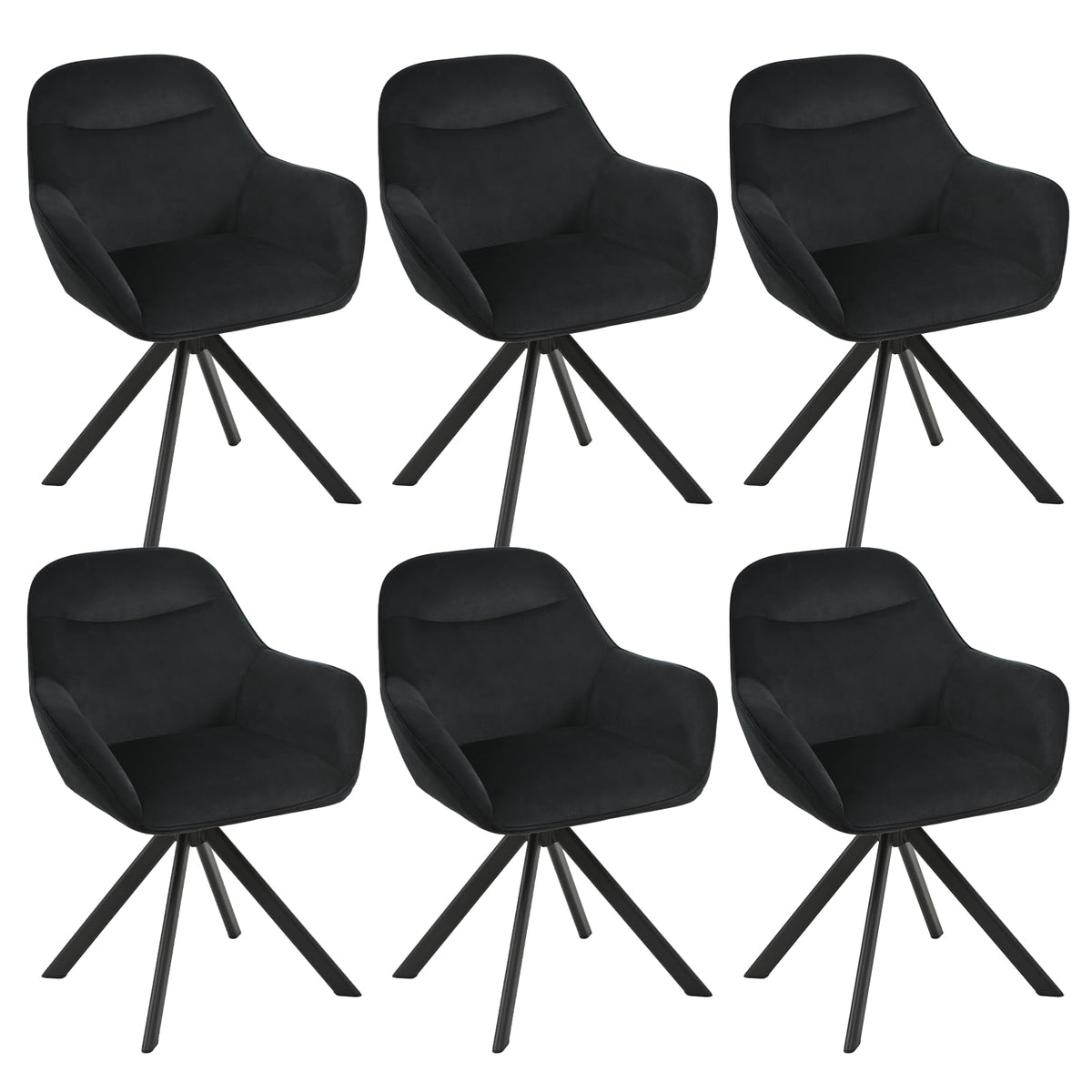 6er Set Esszimmerstühle Drehbar mit Armlehne, 360° Drehstuhl Polsterstuhl Samt Modern Küchenstuhl mit Metallbeine für Esszimmer, Wohnzimmer, Büro
