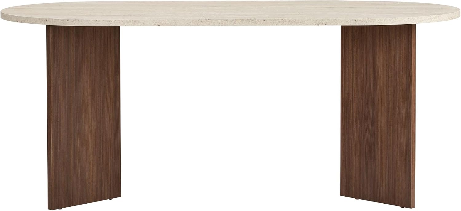 Moderner Esstisch, 180 x 90 x 75 cm, Travertine & Walnuss-Farben | 100% melaminbeschichtete Spanplatte, 25 mm Stärke | stilvolles & langlebiges