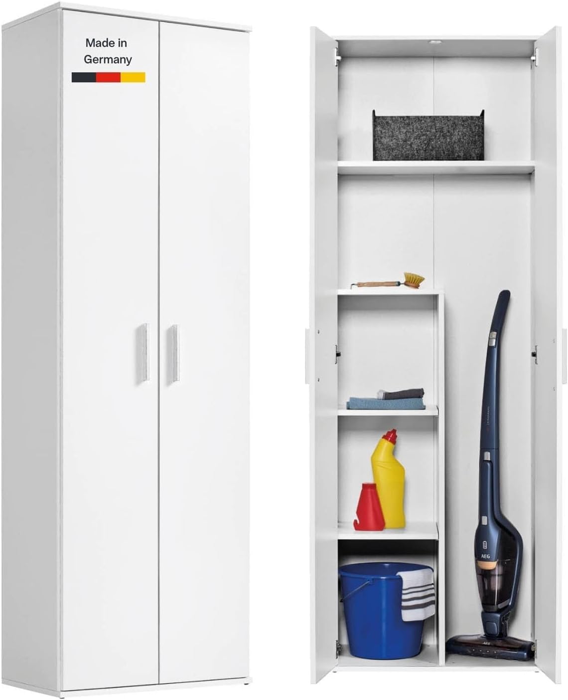 mokebo Mehrzweckschrank Besenschrank (60x180 cm) 'Der Lange' Made in Germany aus Holz auch als Haushaltsschrank Putzschrank Vorratsschrank