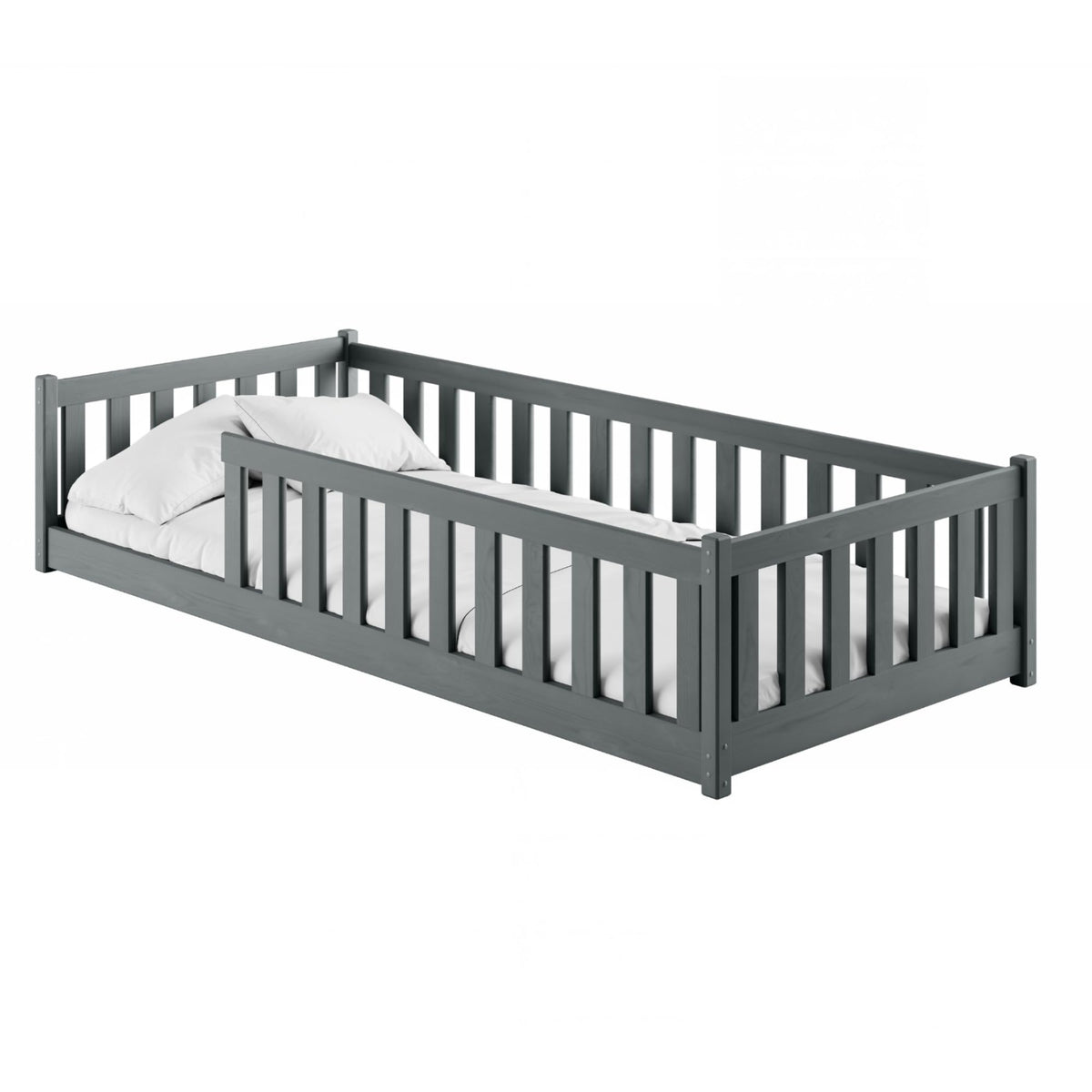 Kids Collective Kinderbett Bodenbett 120x200 cm Bett mit Rausfallschutz & Lattenrost Montessori Bett Bed Gitterbett Kinder Jugendbett Einzelbett |