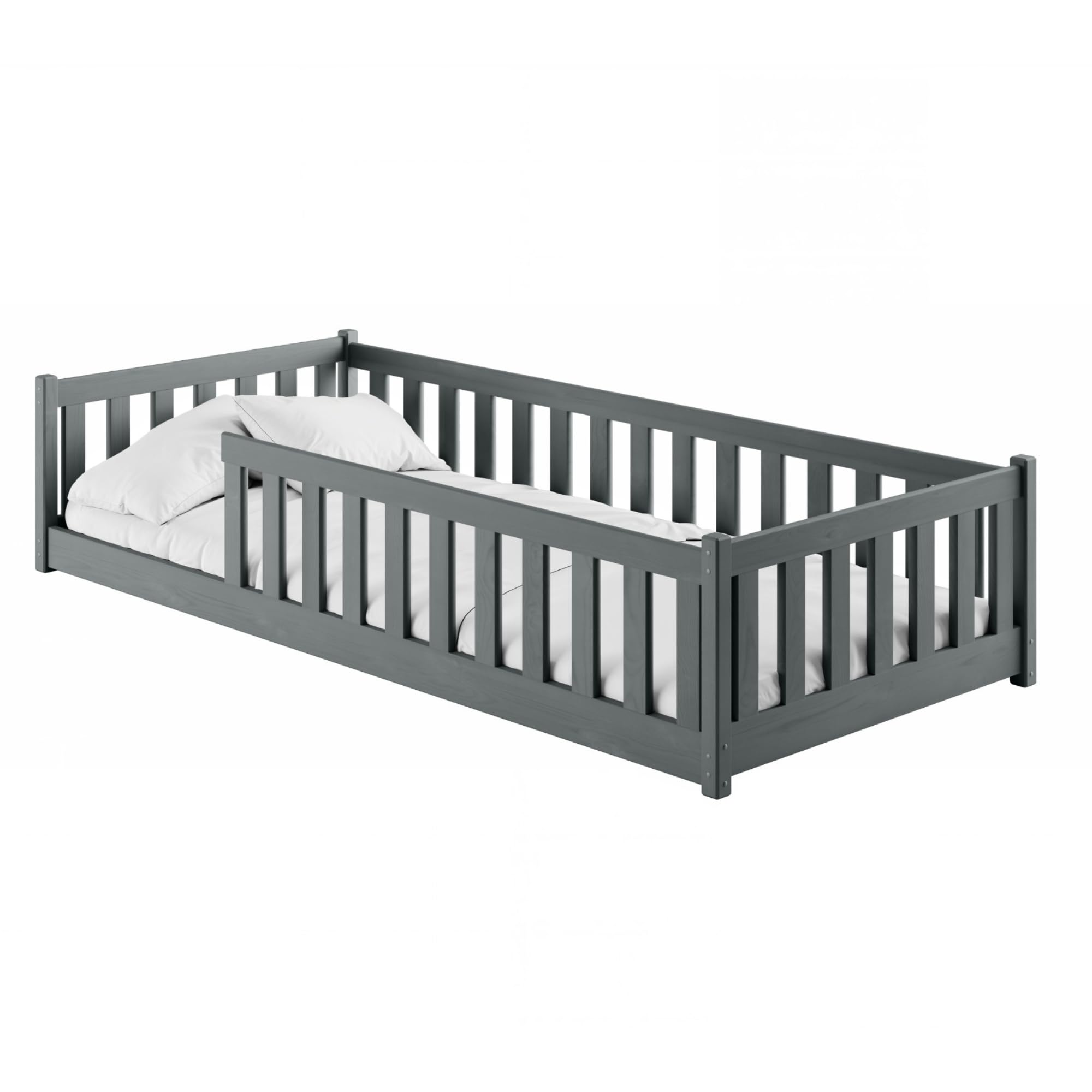 Kids Collective Kinderbett Bodenbett 120x200 cm Bett mit Rausfallschutz & Lattenrost Montessori Bett Bed Gitterbett Kinder Jugendbett Einzelbett |