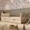 Crazy Pine Montessori Bodenbett Kinderbett aus Massivholz mit Schublade & Rausfallschutz – Skandinavisches Kinderbett