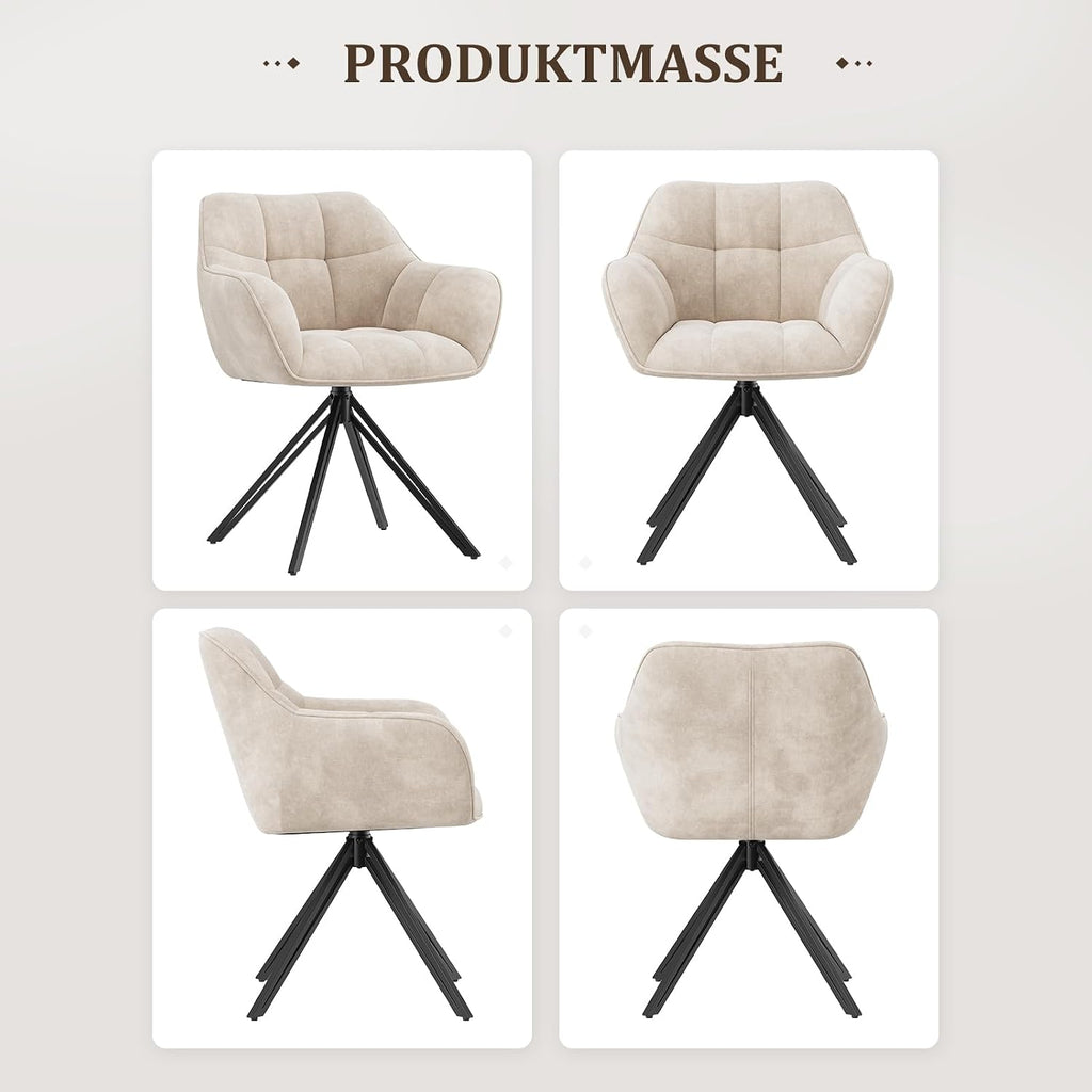 COLAMY Drehstühle für Esszimmer, 2er Set, Drehbare Polsterstühle mit Armlehnen und Rückenlehne, Bequeme Küchenstühle für Wohnzimmer & Essbereich