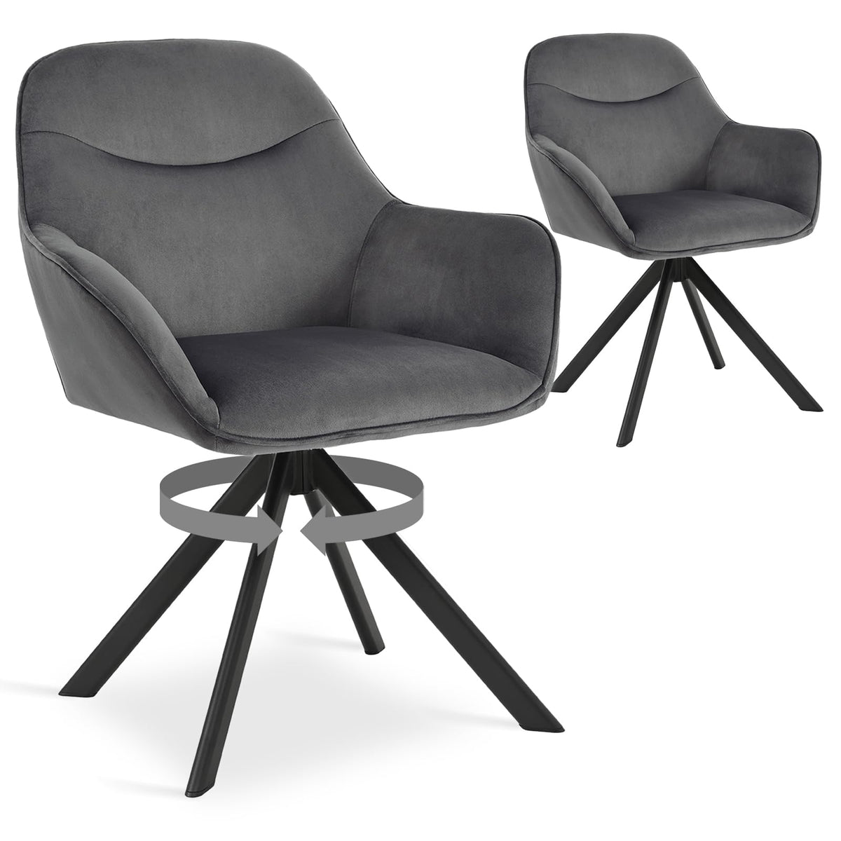 6er Set Esszimmerstühle Drehbar mit Armlehne, 360° Drehstuhl Polsterstuhl Samt Modern Küchenstuhl mit Metallbeine für Esszimmer, Wohnzimmer, Büro