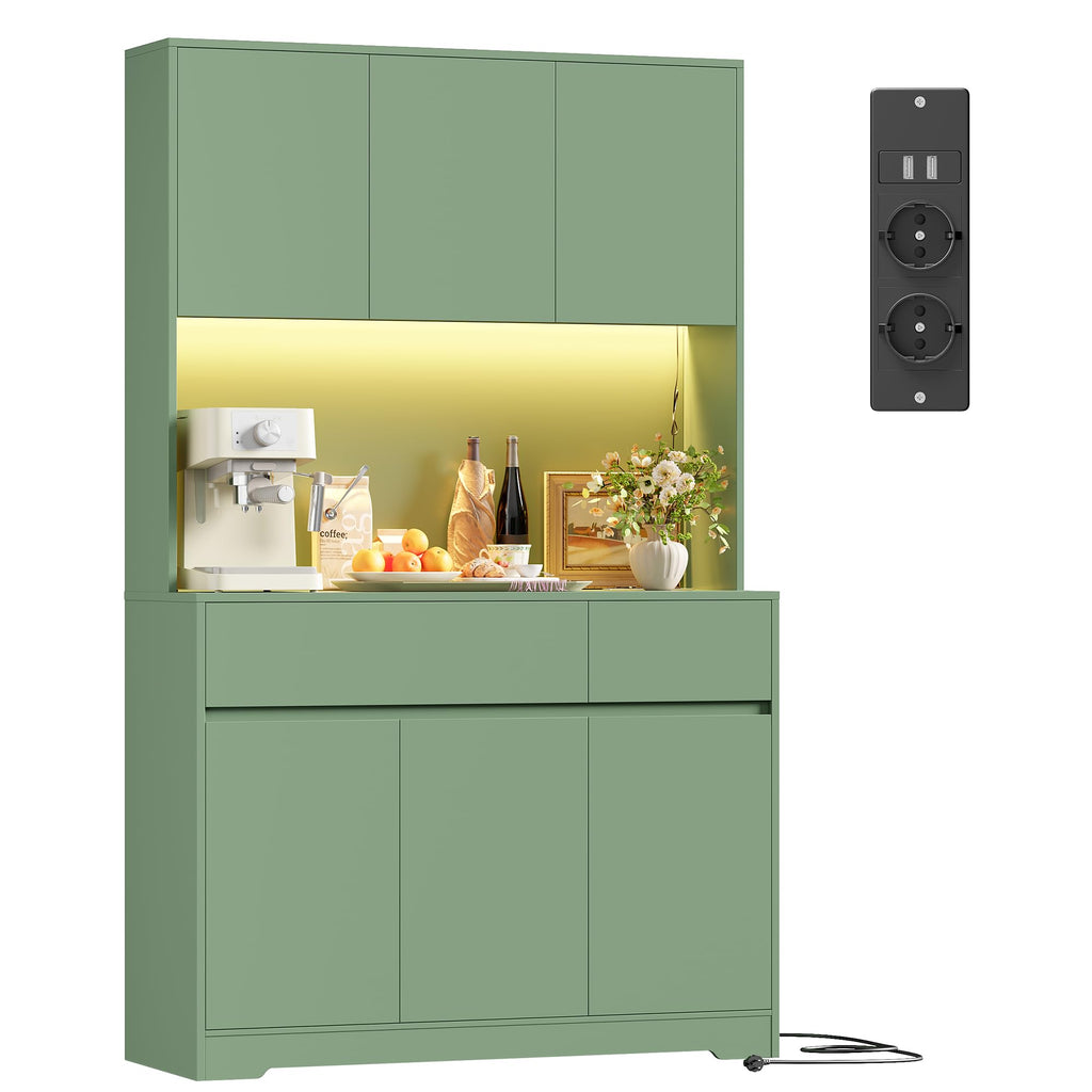 FirFurd Küchenschrank Buffetschrank Weiß 180x100x38,5 cm – Sideboard mit LED, Steckdose, Arbeitsplatte, Türen & Schubladen