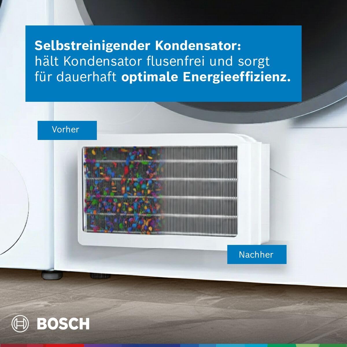 Bosch WQG235D00, Serie 6, Wärmepumpentrockner 8 kg, Schneller getrocknete Wäsche, Auto Dry, Option Halbe Beladung, Sensitive Drying-System