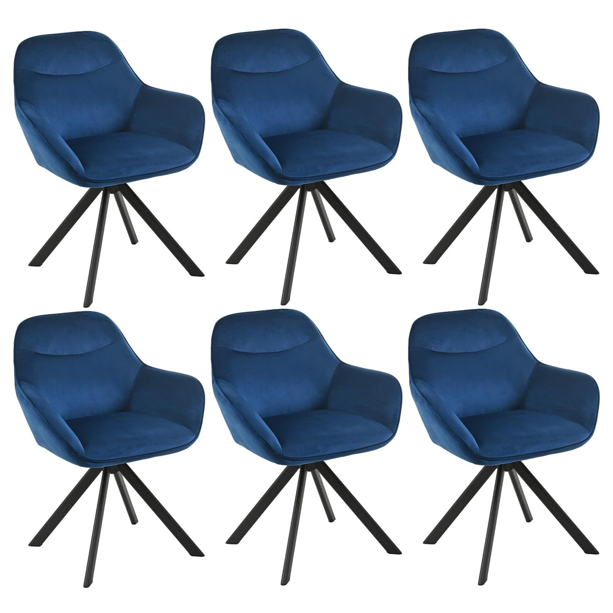 6er Set Esszimmerstühle Drehbar mit Armlehne, 360° Drehstuhl Polsterstuhl Samt Modern Küchenstuhl mit Metallbeine für Esszimmer, Wohnzimmer, Büro
