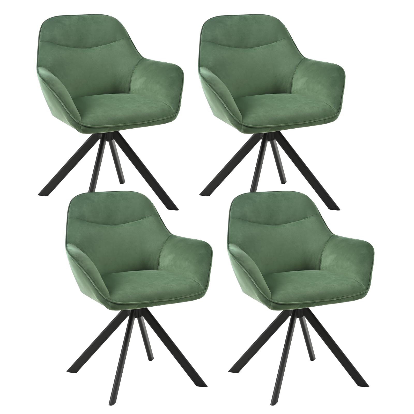6er Set Esszimmerstühle Drehbar mit Armlehne, 360° Drehstuhl Polsterstuhl Samt Modern Küchenstuhl mit Metallbeine für Esszimmer, Wohnzimmer, Büro