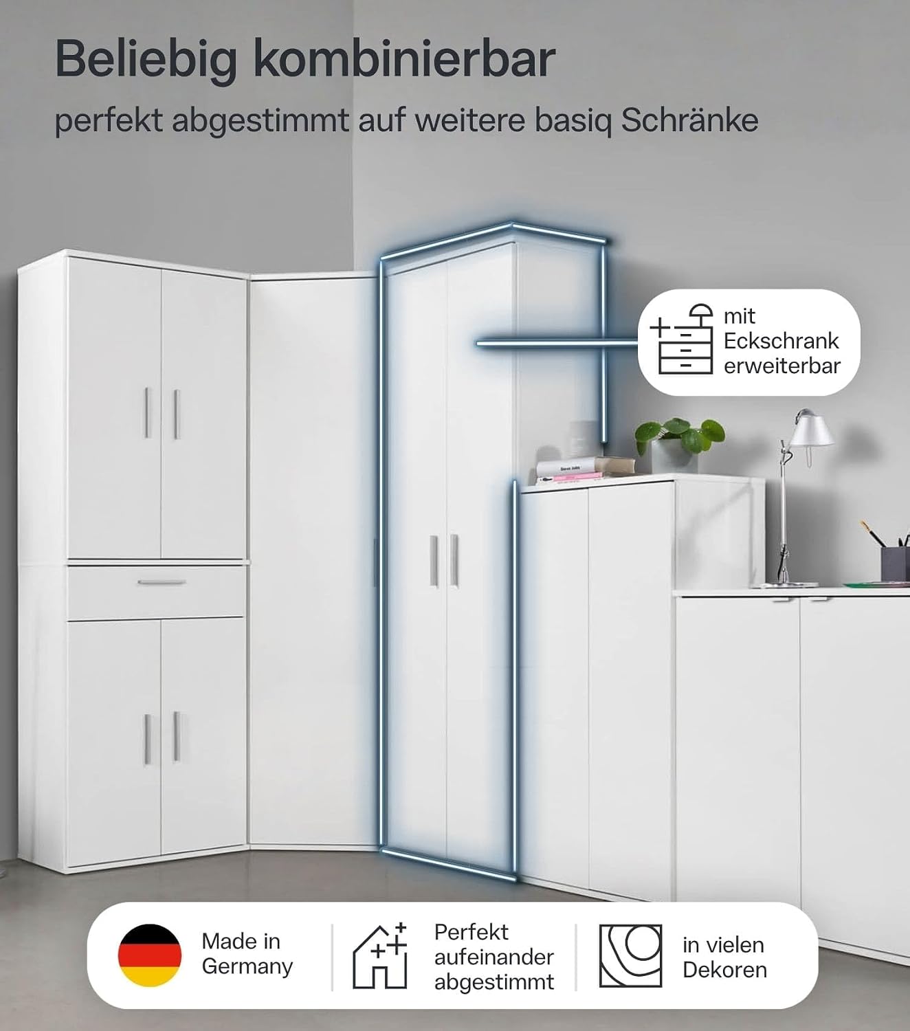 mokebo Mehrzweckschrank Besenschrank (60x180 cm) 'Der Lange' Made in Germany aus Holz auch als Haushaltsschrank Putzschrank Vorratsschrank