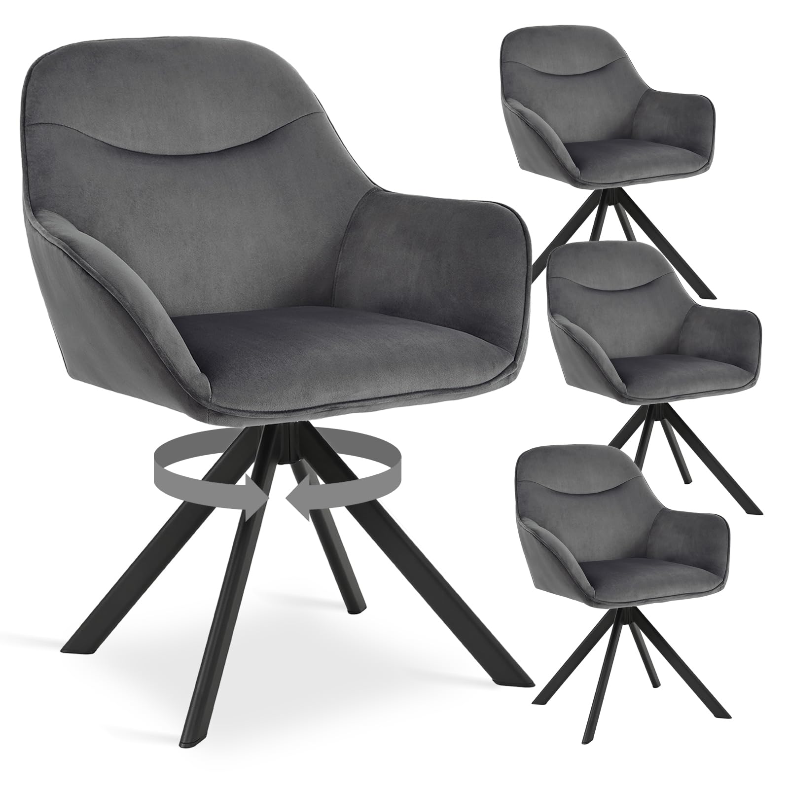 6er Set Esszimmerstühle Drehbar mit Armlehne, 360° Drehstuhl Polsterstuhl Samt Modern Küchenstuhl mit Metallbeine für Esszimmer, Wohnzimmer, Büro