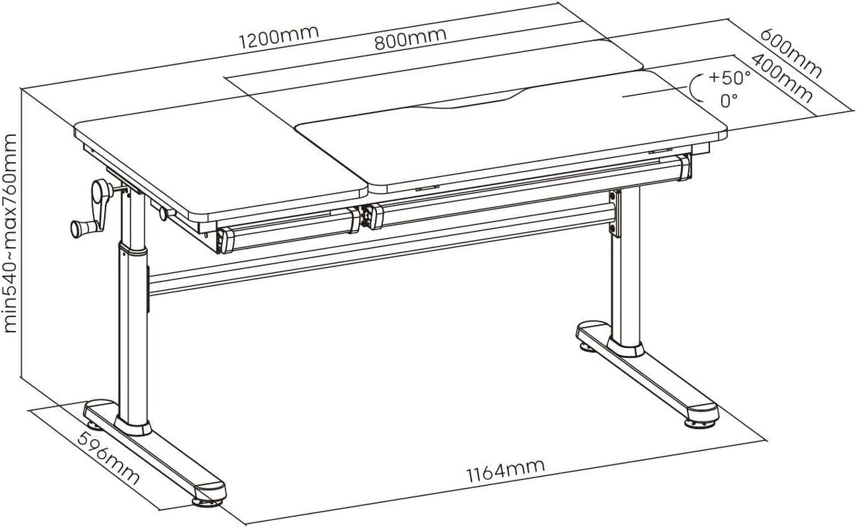 HOKO Kinderschreibtisch höhenverstellbar für Kinder ab 6 Jahren, 120x60 cm
