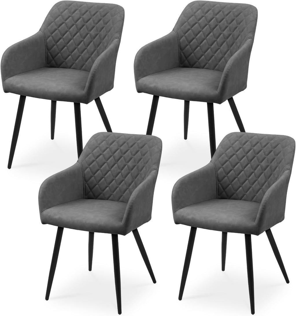 CLIPOP Esszimmerstühle 4er Set, Küchenstühle Grau Kunstlederstoff stühle Polsterstühle mit Armlehne Metallbeine Polstersessel Stühle für Esszimmer