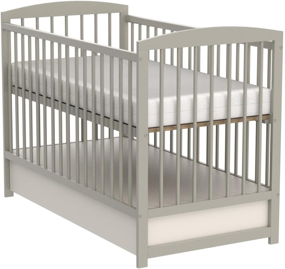 Love For Sleep Babybett 120x60 cm mit Matratze & Schublade, höhenverstellbares Kinderbett aus Kiefernholz, Grau