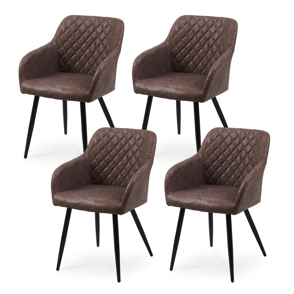 CLIPOP Esszimmerstühle 4er Set, Küchenstühle Grau Kunstlederstoff stühle Polsterstühle mit Armlehne Metallbeine Polstersessel Stühle für Esszimmer
