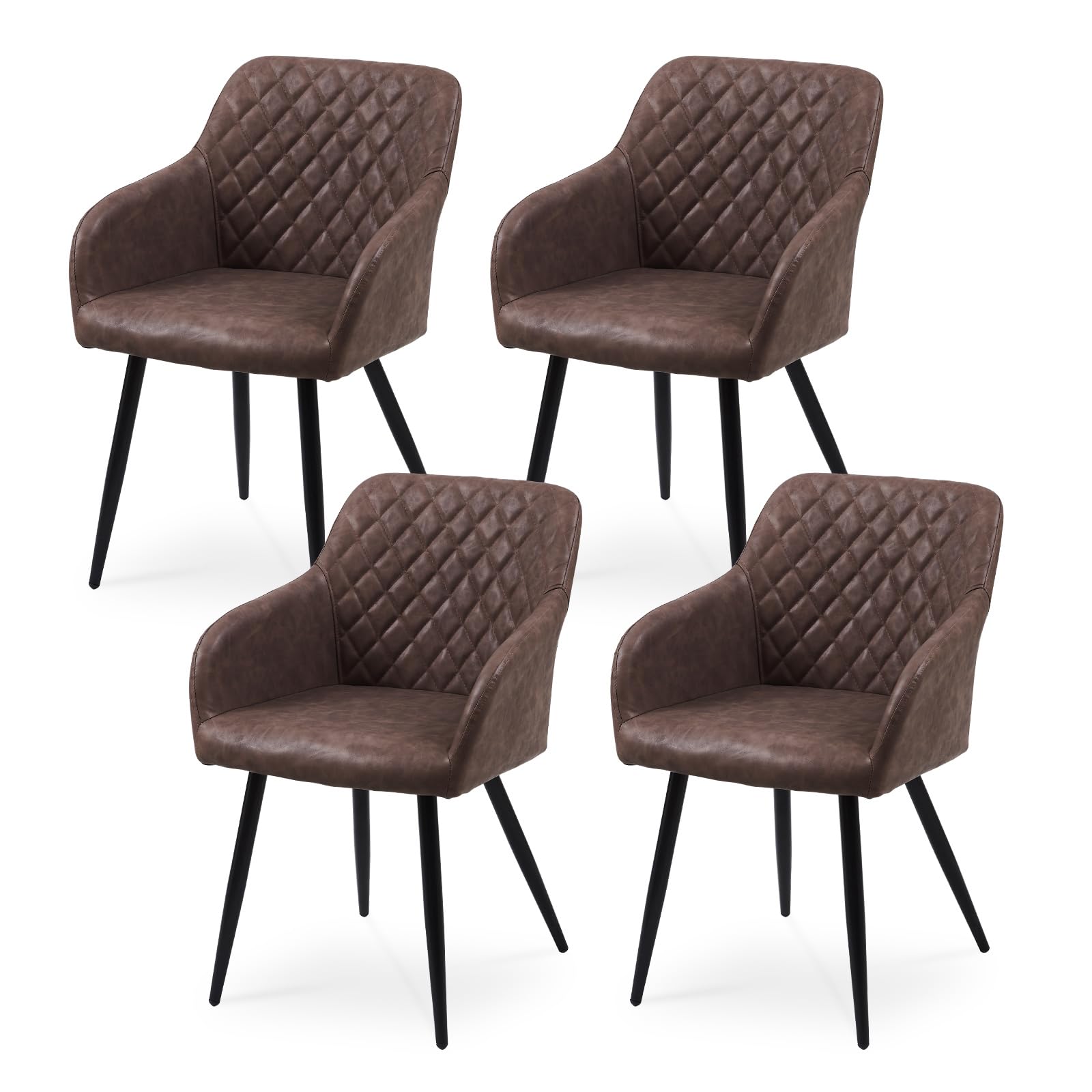 CLIPOP Esszimmerstühle 4er Set, Küchenstühle Grau Kunstlederstoff stühle Polsterstühle mit Armlehne Metallbeine Polstersessel Stühle für Esszimmer