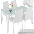 tectake Essgruppe Set Tisch und Stühle, Esstisch und 4X Stuhl, strapazierfähiges Kunstleder, Tischplatte aus Sicherheitsglas, Küchenstühle modern