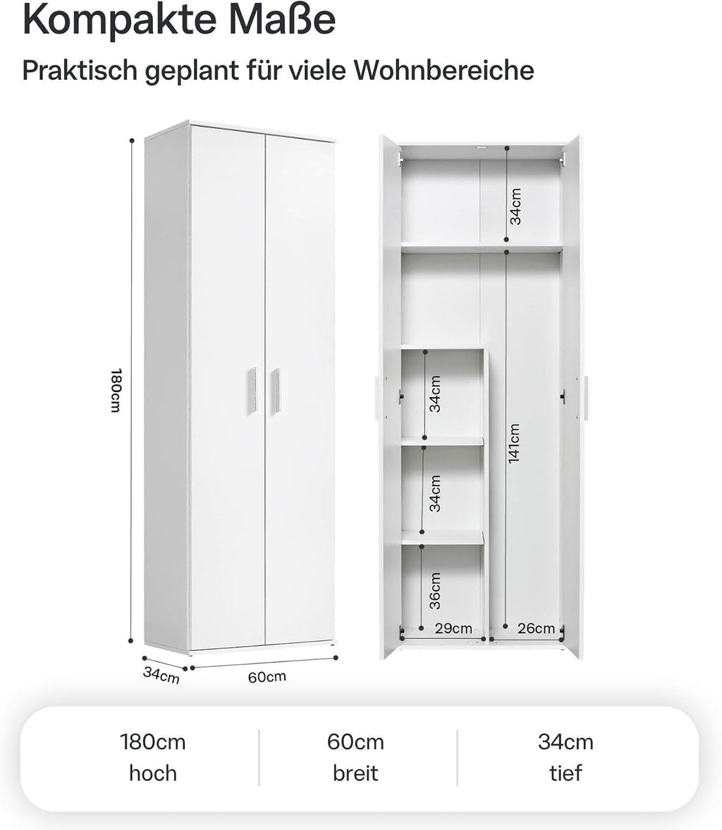 mokebo Mehrzweckschrank Besenschrank (60x180 cm) 'Der Lange' Made in Germany aus Holz auch als Haushaltsschrank Putzschrank Vorratsschrank