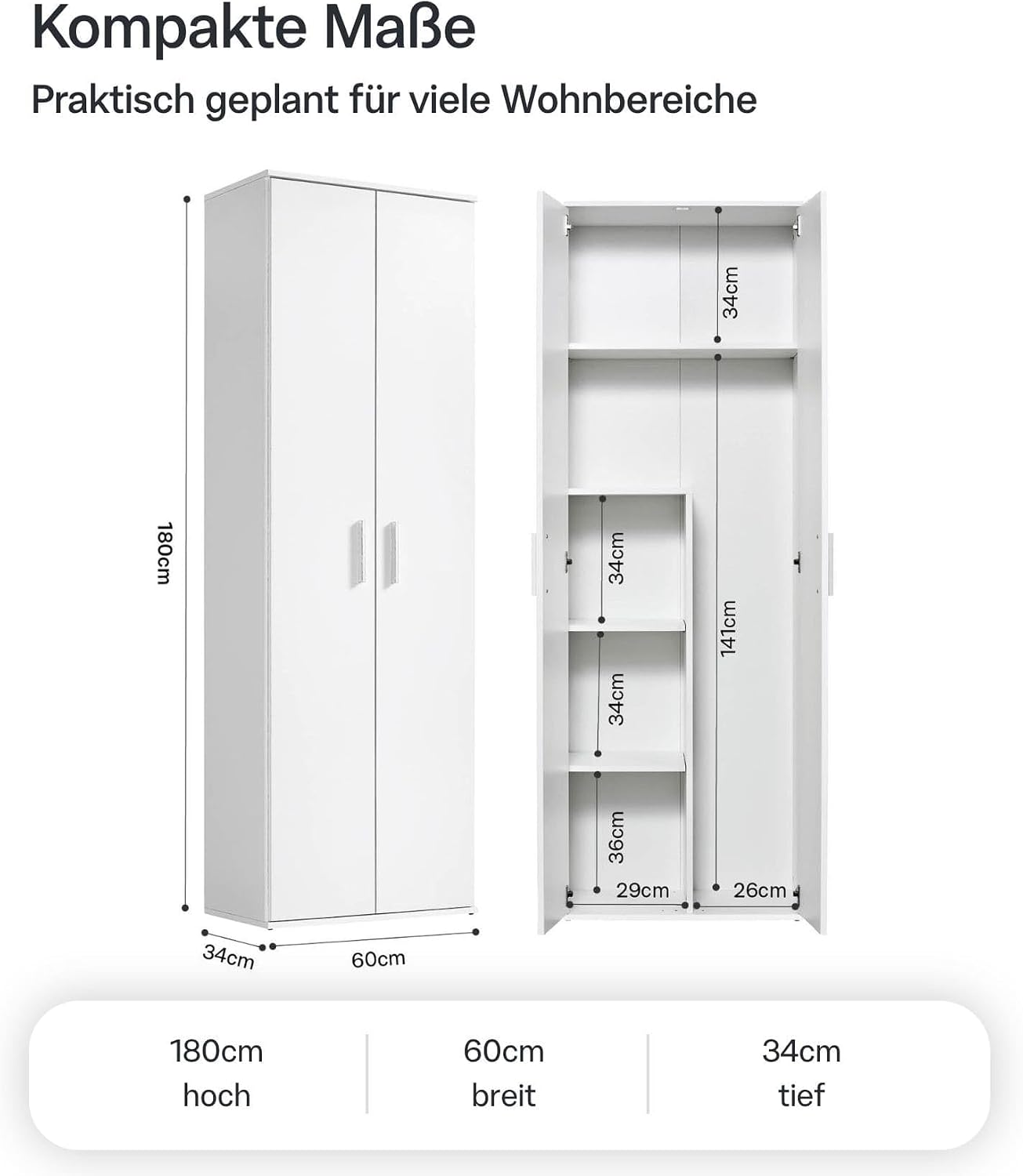 mokebo Mehrzweckschrank Besenschrank (60x180 cm) 'Der Lange' Made in Germany aus Holz auch als Haushaltsschrank Putzschrank Vorratsschrank