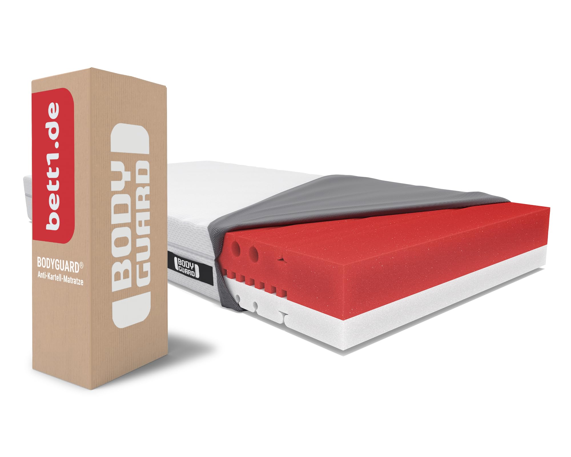 bett1 Bodyguard Matratze 2in1 H2/H3, ergonomische Schaumstoffmatratze mit QXSchaum & waschbarem Bezug, Weiß
