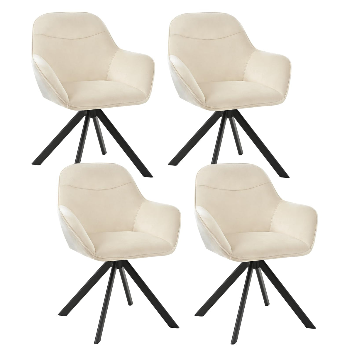 6er Set Esszimmerstühle Drehbar mit Armlehne, 360° Drehstuhl Polsterstuhl Samt Modern Küchenstuhl mit Metallbeine für Esszimmer, Wohnzimmer, Büro