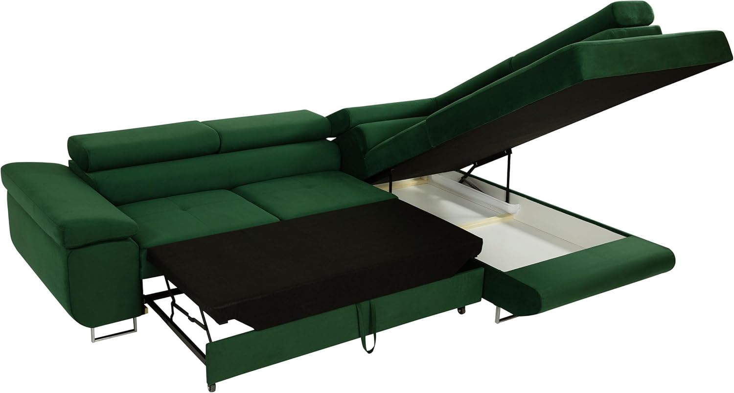 Mirjan24 Torezio Ecksofa mit Schlaffunktion & Bettkasten – L-Form Wohnlandschaft mit verstellbaren Kopfstützen, Schlafsofa für Wohnzimmer