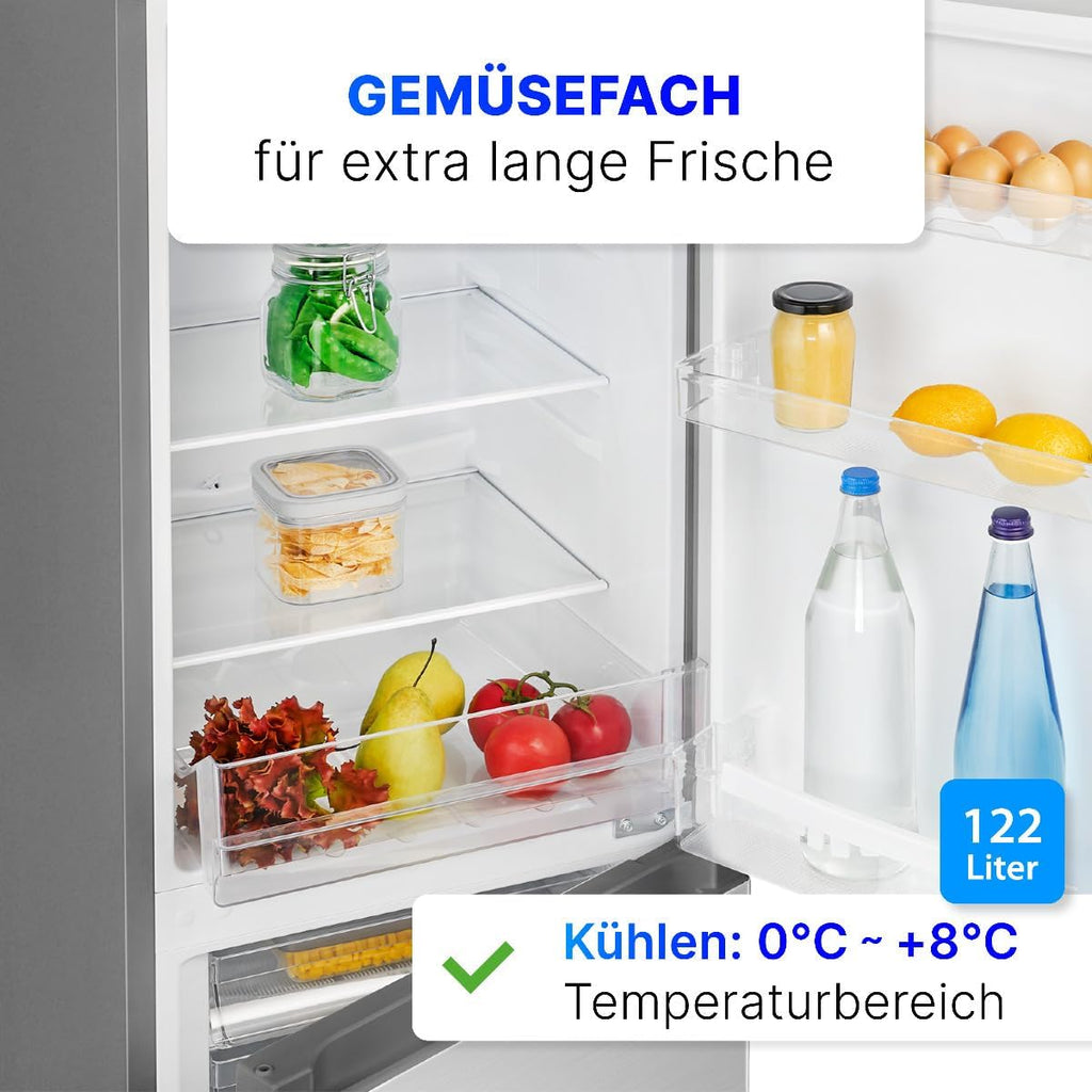 Bomann® Kühlschrank mit Gefrierfach | Energieklasse E | 143cm | Kühl Gefrierkombination leise 39 dB | 3 Ablagen & 3 Schubladen | Türanschlag