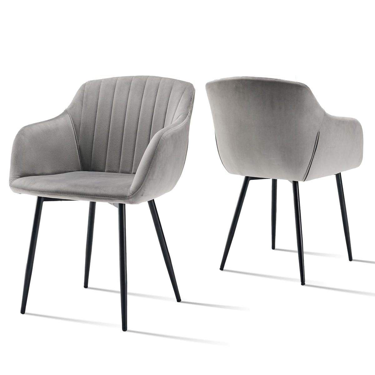 Esszimmerstühle Beige 4er Set mit Armlehnen, Modern Polsterstühle Leinen, Küchenstühle mit Metallgestell für Esszimmer, Wohnzimmer, Küche