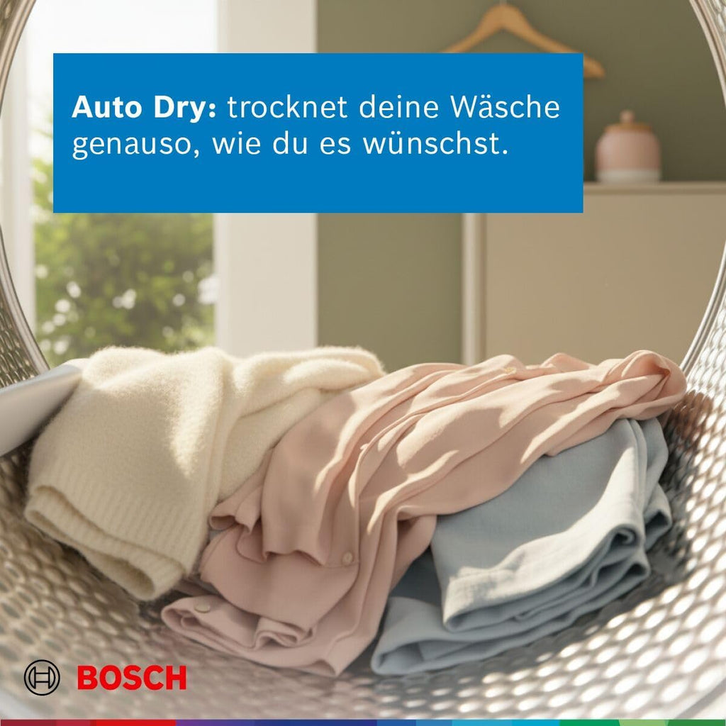 Bosch WQG235D00, Serie 6, Wärmepumpentrockner 8 kg, Schneller getrocknete Wäsche, Auto Dry, Option Halbe Beladung, Sensitive Drying-System