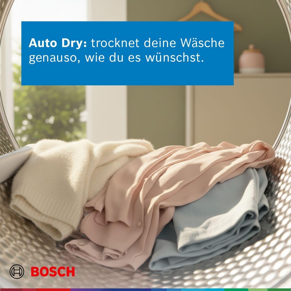 Bosch WQG235D00, Serie 6, Wärmepumpentrockner 8 kg, Schneller getrocknete Wäsche, Auto Dry, Option Halbe Beladung, Sensitive Drying-System