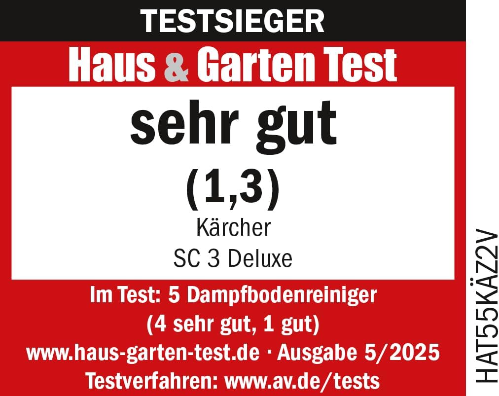 Kärcher Dampfreiniger SC 3 Deluxe, Dampfdruck: 3,5 bar, Aufheizzeit: 30 s, Leistung: 1.900 W, Flächenleistung: 75 m², Tank: 1 l, mit