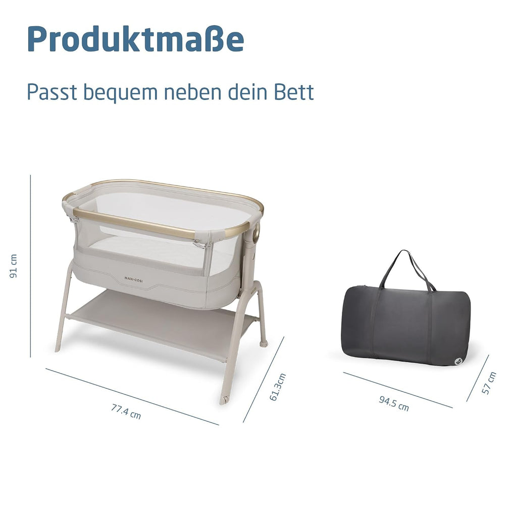 Maxi Cosi Iora² Baby Stubenbett, 0–6 kg (9 kg), Klappbares und Leichtes Beistellbett Baby, 5 cm CloudCore-Matratze, 5 Höhenstufen, 2 Leichtgängige